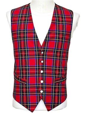 Ingles Buchan Mens 42 Royal Stewart Tartan Wool Waistcoat Vest Scotland Plaid